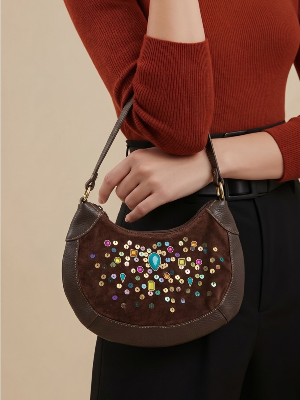 Small Chocolate Bejeweled‎ Sequined mini evening bag
